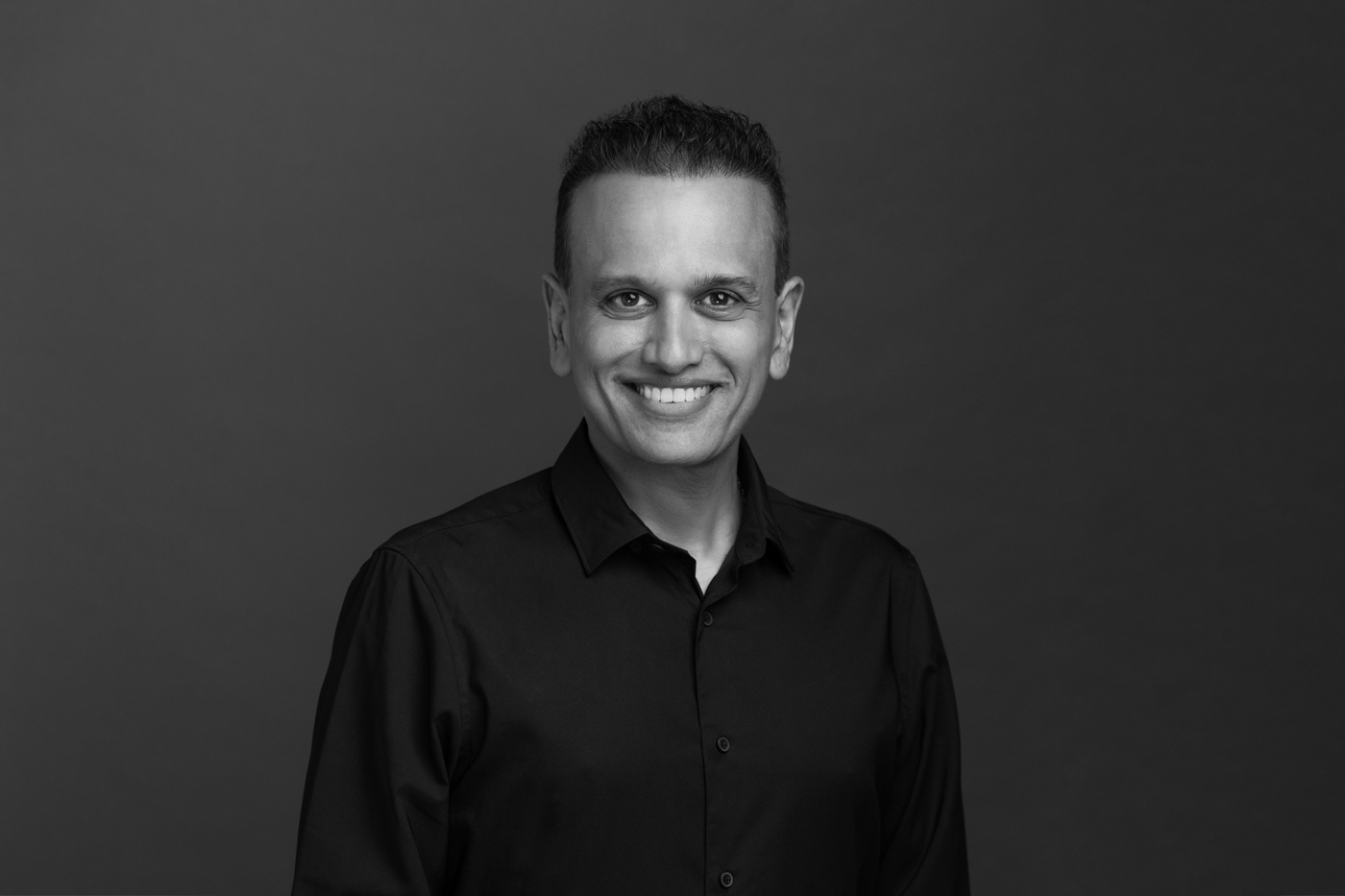 Vijay Raghvani, black and white portrait